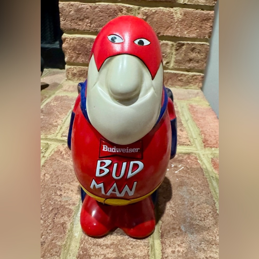 Budweiser Red and Cream Bud Man Figural Bank